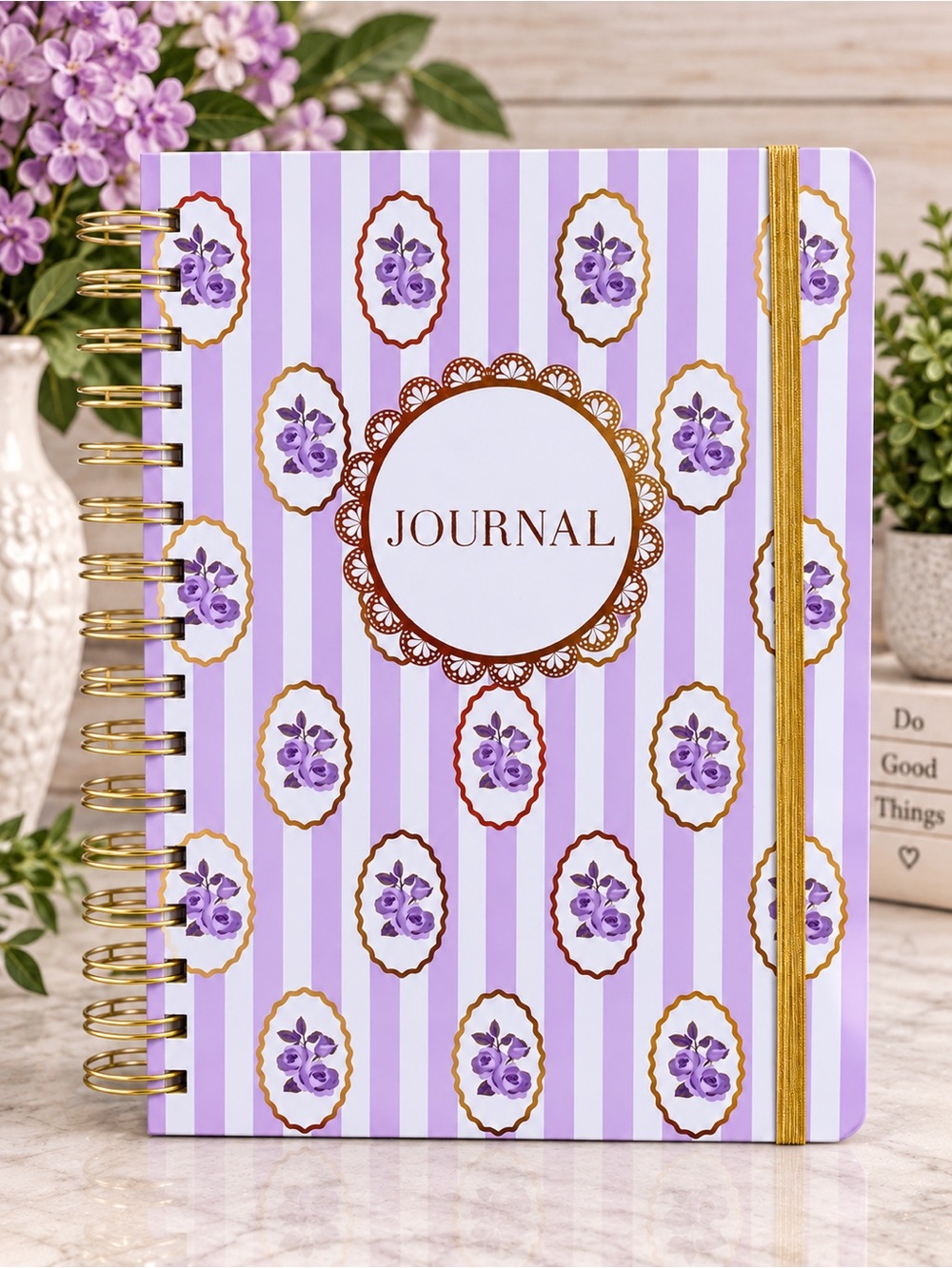 Lavender Floral Spiral Journal w/Gold Pen & Memo Pad NWOT